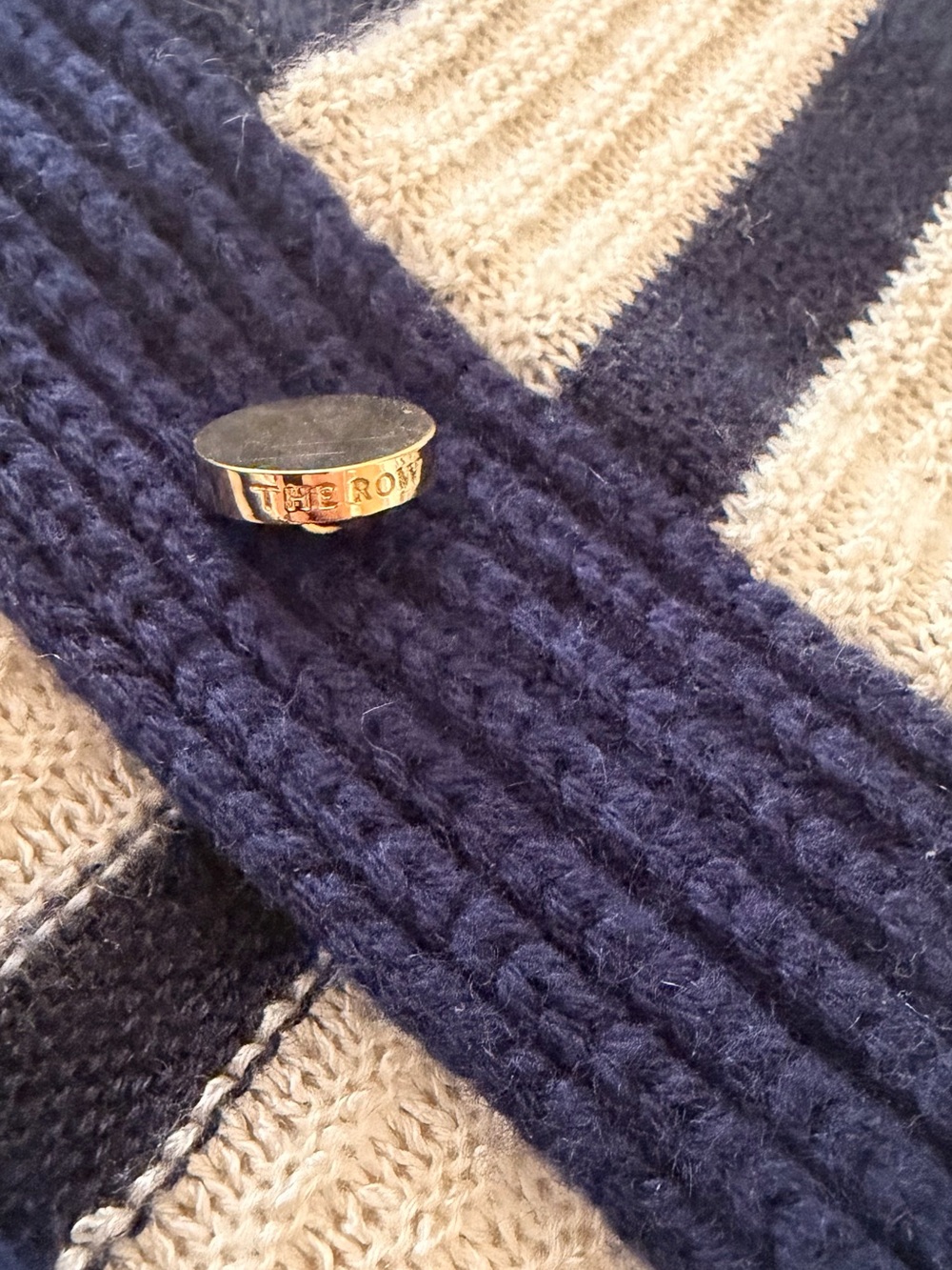 The Row Navy and Cream Striped Shawl Collar Cardigan - Picture 9 of 9